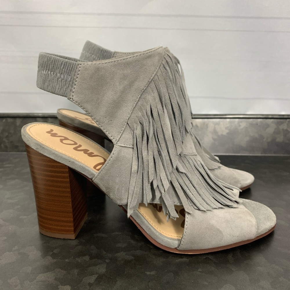 Sam Edelman Elaine Fringe grey Suede Sandal 6.5